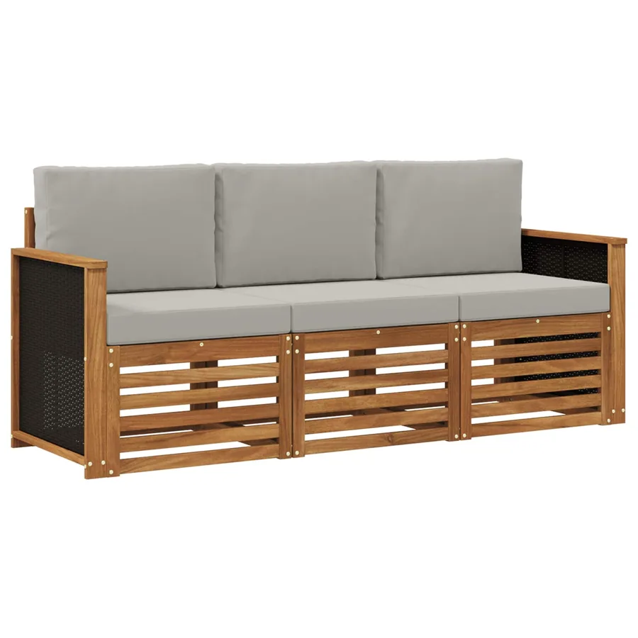 Ensembles de canapés avec coussin 3 pcs Bois d'Acacia Massif - 2