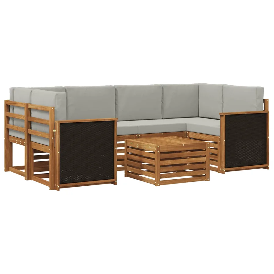 Ensemble de canapés d'extérieur 7 pcs Naturel et gris clair - 2
