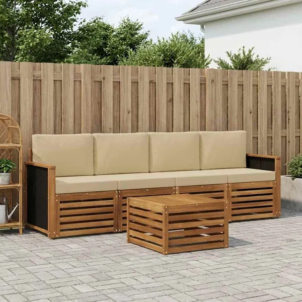 Ensemble de canapés d'extérieur 5 pcs Naturel et Beige