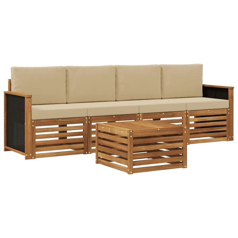 Ensemble de canapés d'extérieur 5 pcs Naturel et Beige - 2