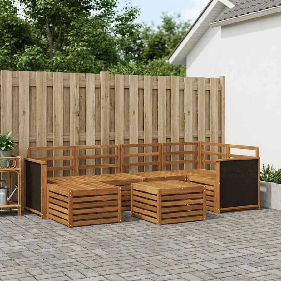 Ensemble de canapé d'angle 6 pcs Naturel Bois d'Acacia Massif
