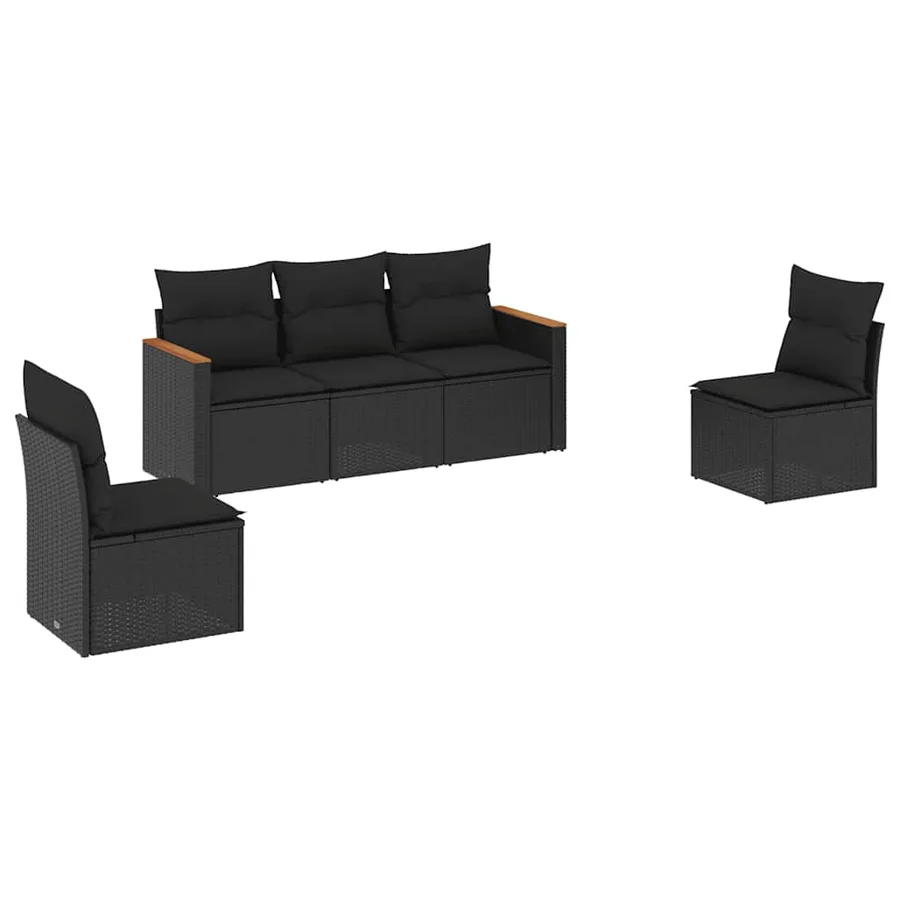 Salon de jardin 5 pcs avec coussins noir résine tressée - 2