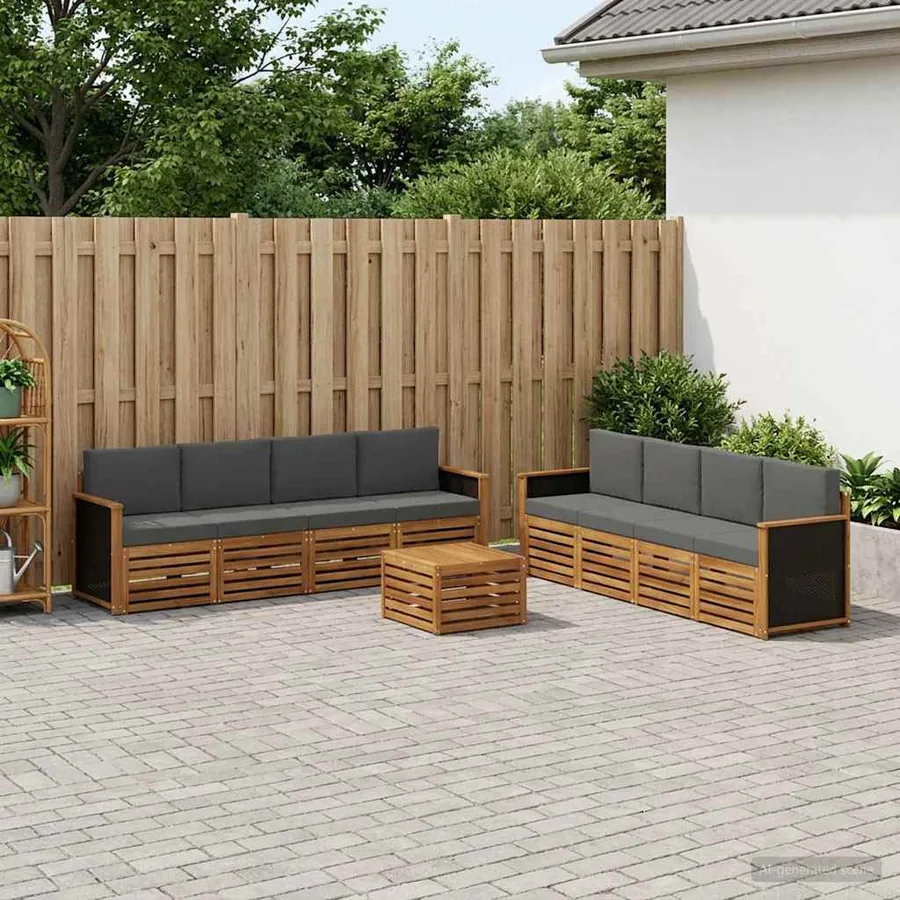 Ensembles de canapés avec coussin 9 pcs Bois d'Acacia Massif