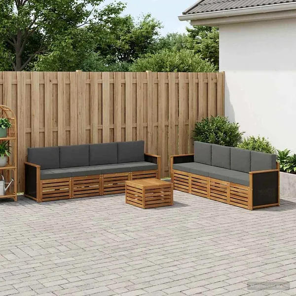 Ensembles de canapés avec coussin 9 pcs Bois d'Acacia Massif