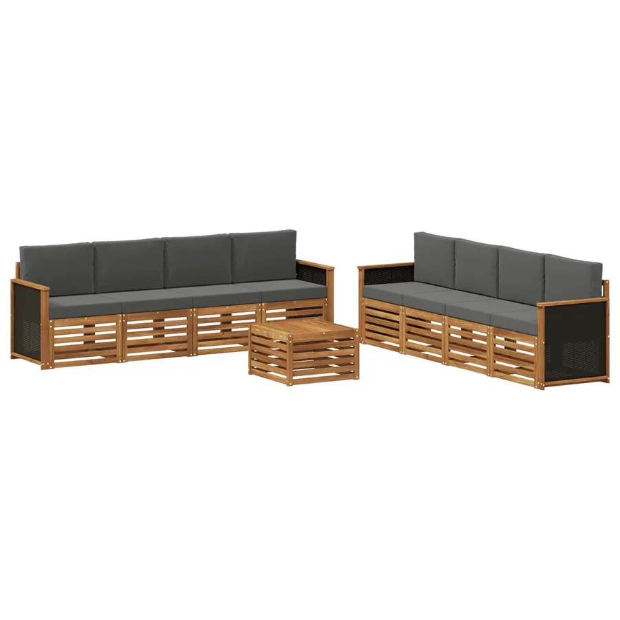 Ensembles de canapés avec coussin 9 pcs Bois d'Acacia Massif - 2