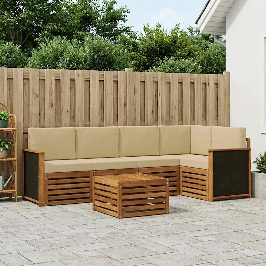 Ensemble de canapé d'angle avec coussin 5 pcs Naturel
