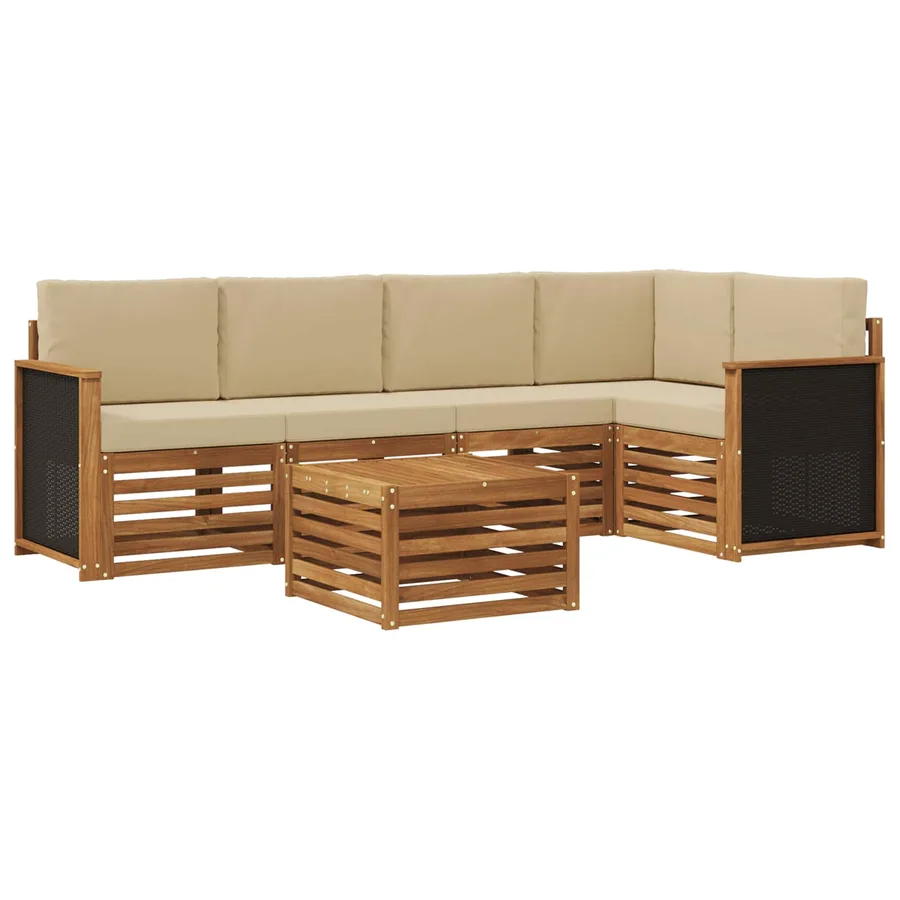 Ensemble de canapé d'angle avec coussin 5 pcs Naturel - 2