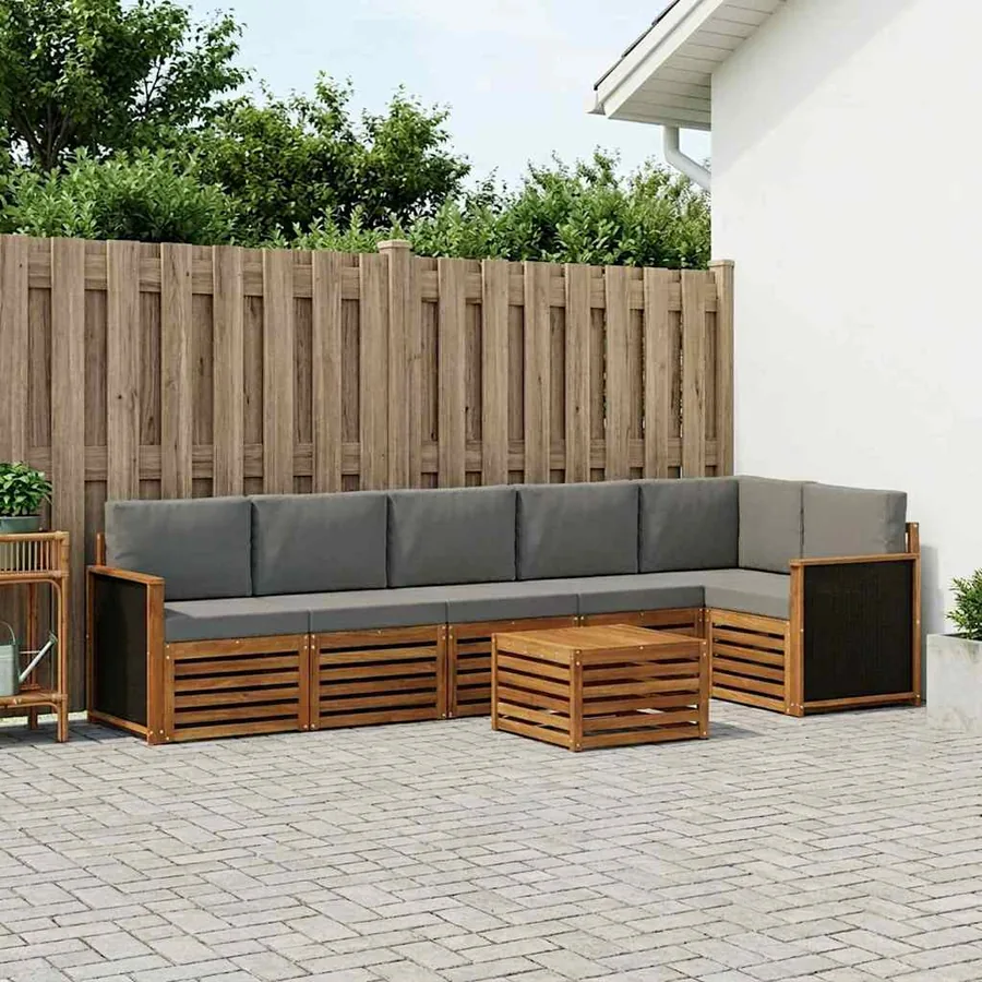 Ensemble de canapé d'angle 6 pcs Naturel et gris clair