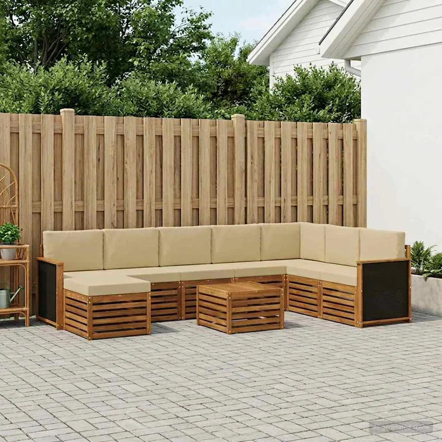 Ensemble de canapés d'extérieur avec coussin 7 pcs Naturel