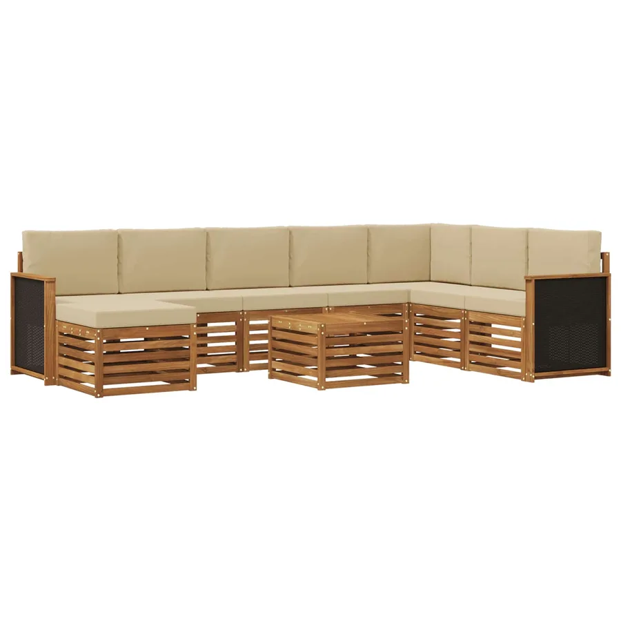 Ensemble de canapés d'extérieur avec coussin 7 pcs Naturel - 2