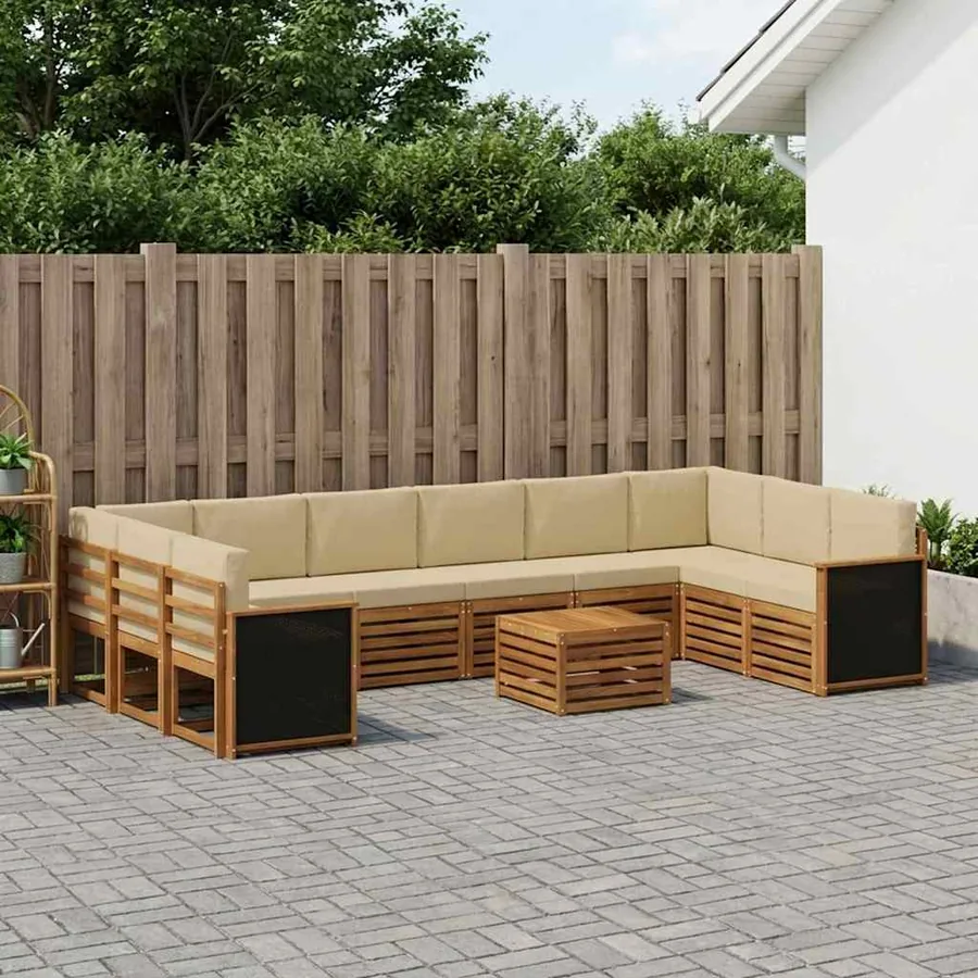 Ensemble de canapés d'extérieur avec coussin 8 pcs Naturel