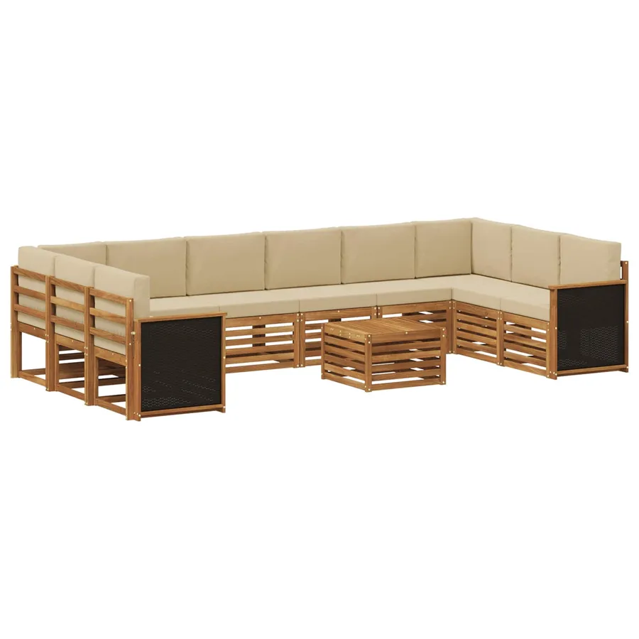 Ensemble de canapés d'extérieur avec coussin 8 pcs Naturel - 2