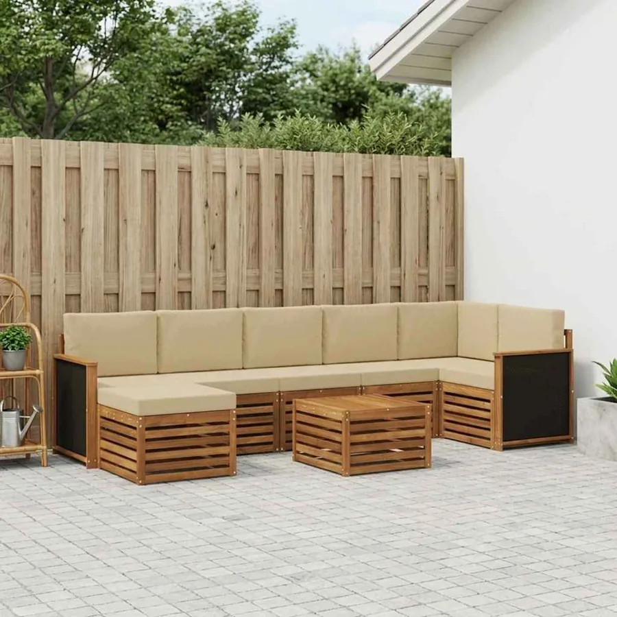 Ensemble de canapés d'extérieur avec coussin 7 pcs Naturel