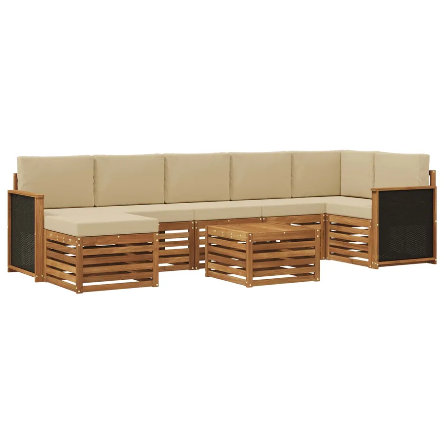 Ensemble de canapés d'extérieur avec coussin 7 pcs Naturel - 2