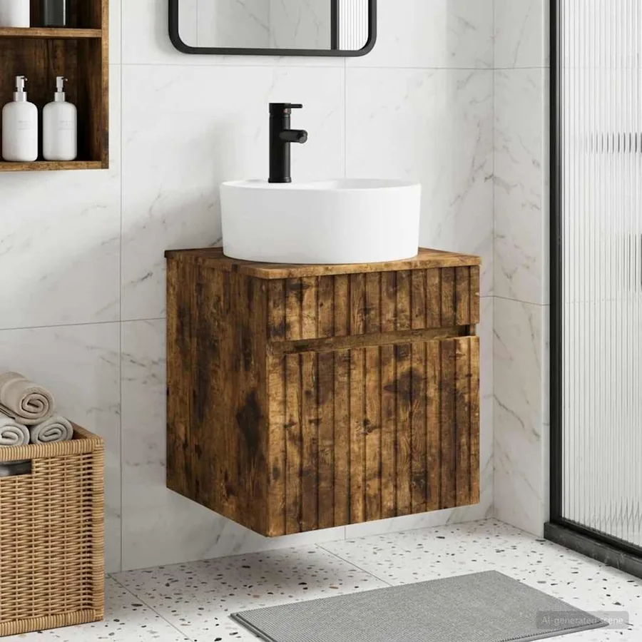 Meuble de lavabo mural Chêne fumé 49 x 44,5 x 65 cm