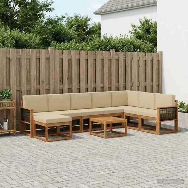 Ensemble de canapés d'extérieur 9 pcs Naturel et Beige