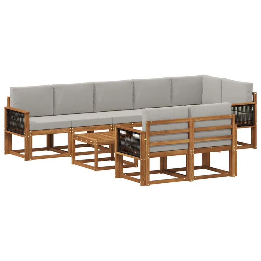 Ensemble de canapés d'extérieur 9 pcs Naturel et gris clair - 2