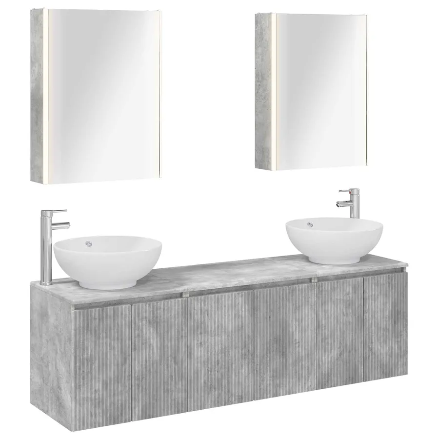 Ensemble d'armoire de salle de bain 5 pcs Gris béton - 2