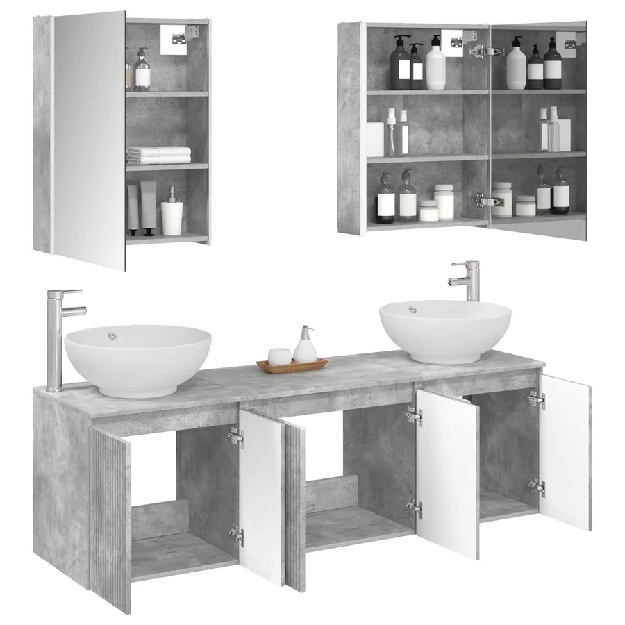 Ensemble d'armoire de salle de bain 5 pcs Gris béton - 3