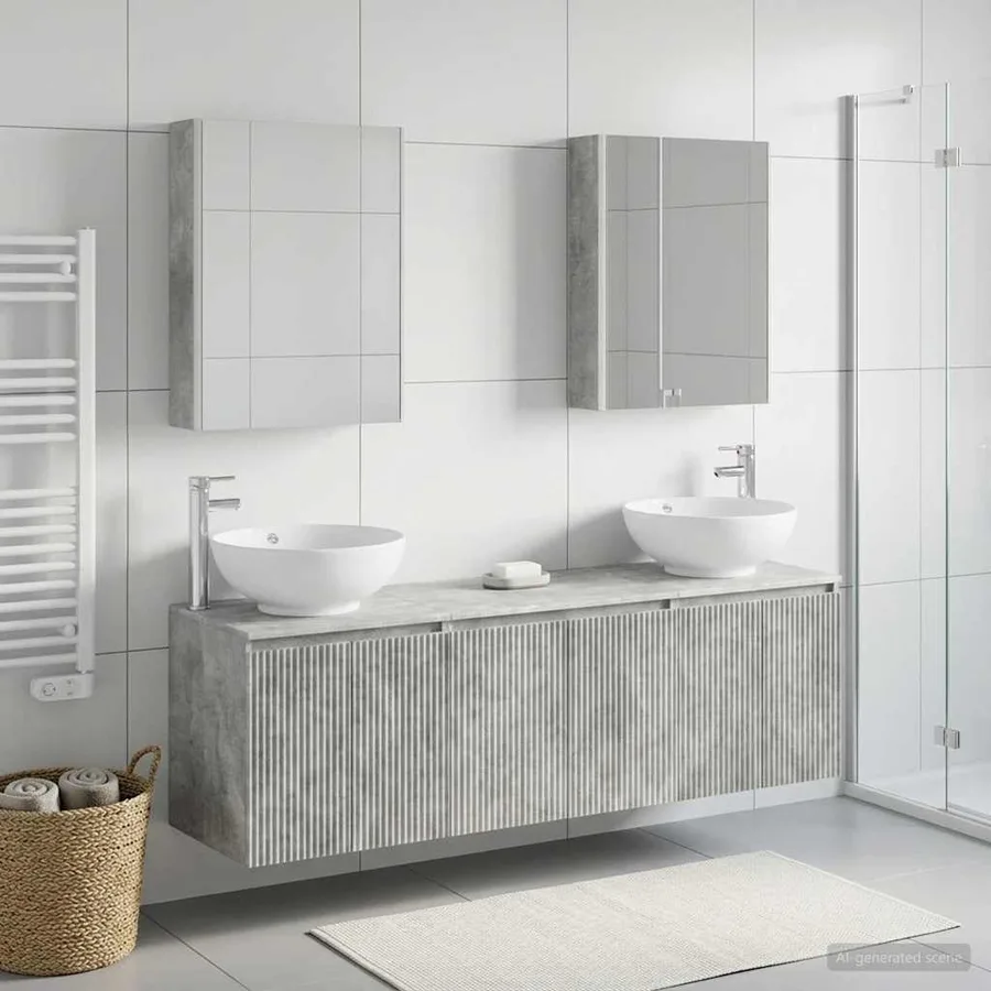Ensemble d'armoire de salle de bain 5 pcs Gris béton - 4
