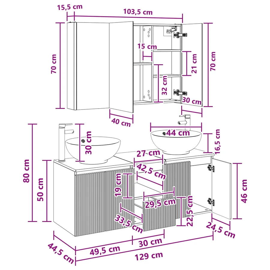 Ensemble d'armoire de salle de bain 4 pcs Blanc - 14