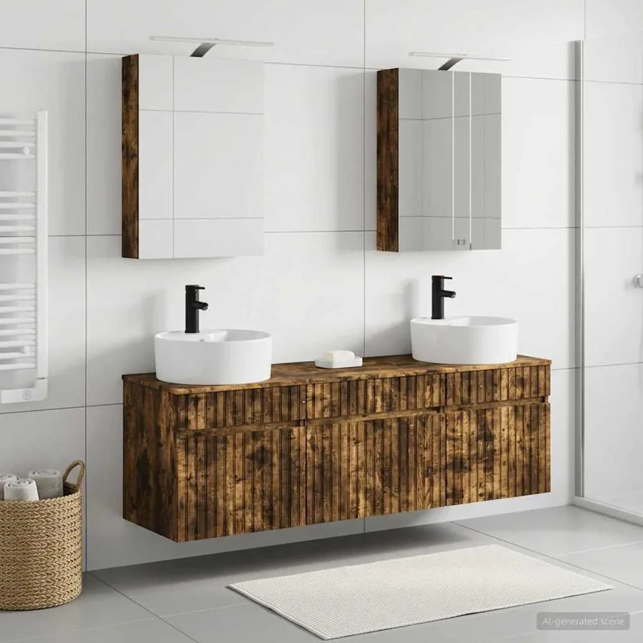 Ensemble d'armoire de salle de bain 5 pcs Chêne fumé
