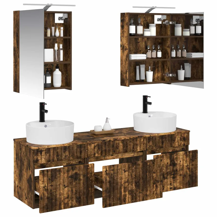 Ensemble d'armoire de salle de bain 5 pcs Chêne fumé - 3