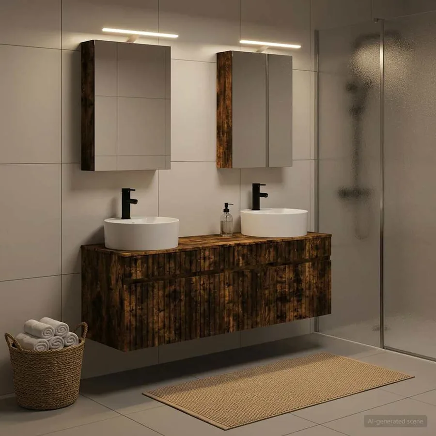 Ensemble d'armoire de salle de bain 5 pcs Chêne fumé - 4