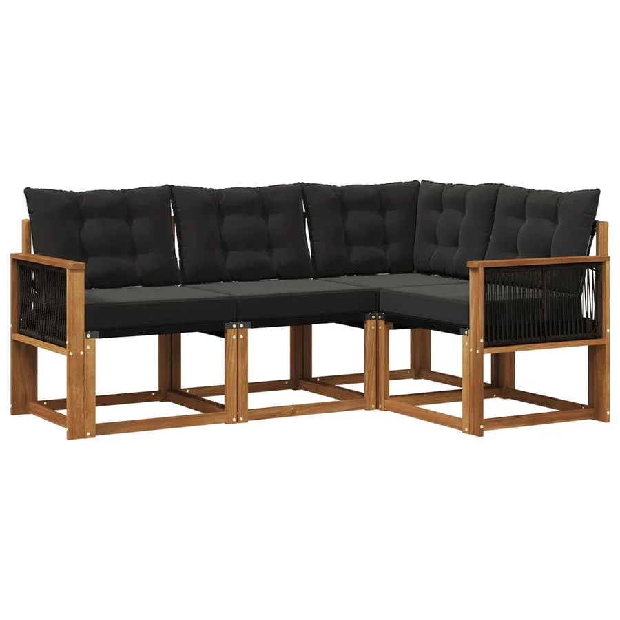 Ensemble de canapés d'extérieur 4 pcs Naturel et noir - 2
