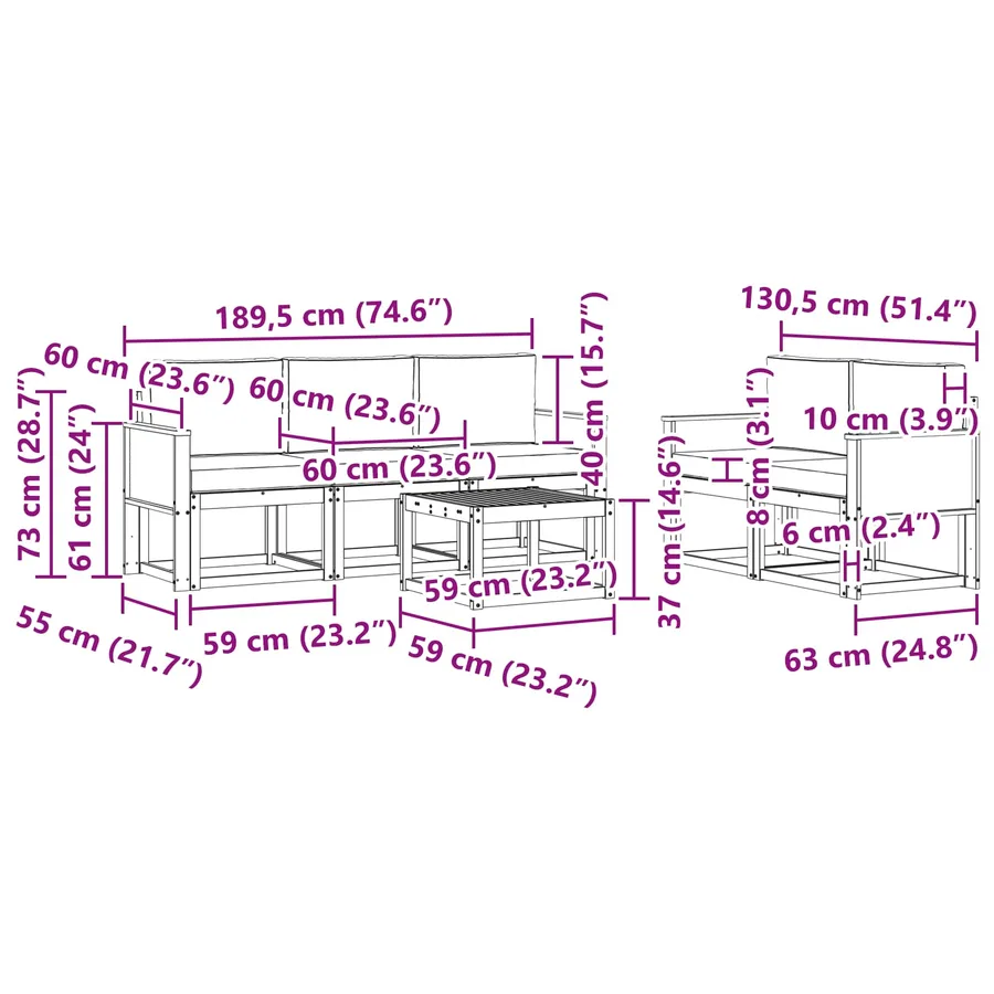 Ensemble de canapés d'extérieur avec coussin 6 pcs - 8