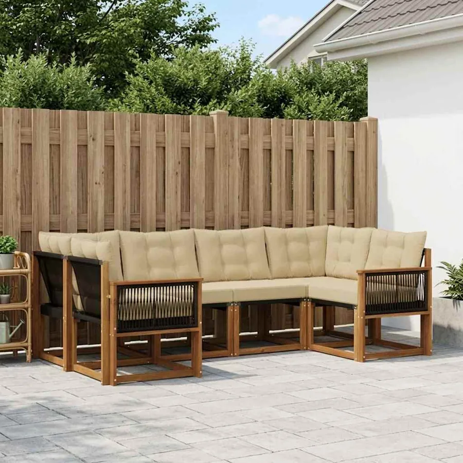 Ensemble de canapés d'extérieur 6 pcs Naturel et Beige