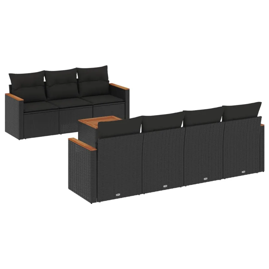 Salon de jardin 8 pcs avec coussins noir résine tressée - 2