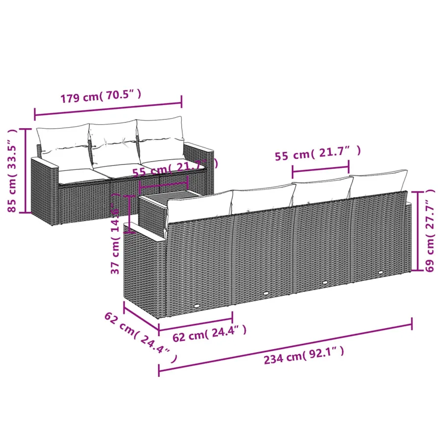 Salon de jardin 8 pcs avec coussins noir résine tressée - 3