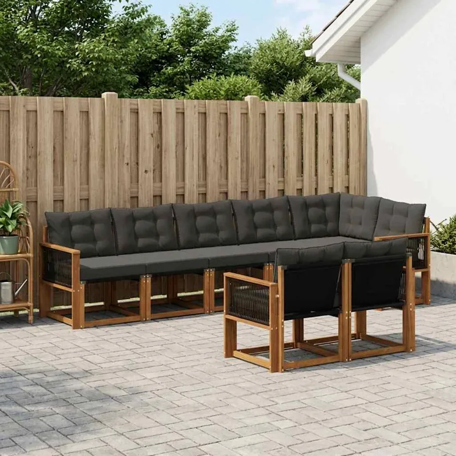 Ensemble de canapés d'extérieur 8 pcs Naturel et noir