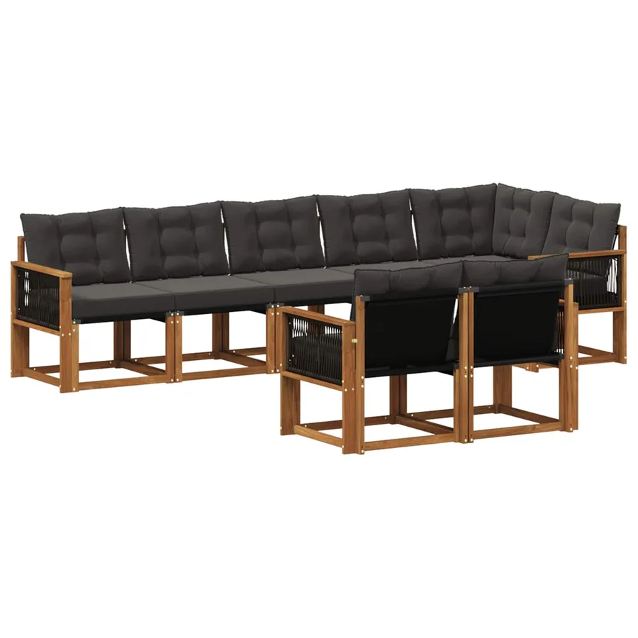 Ensemble de canapés d'extérieur 8 pcs Naturel et noir - 2