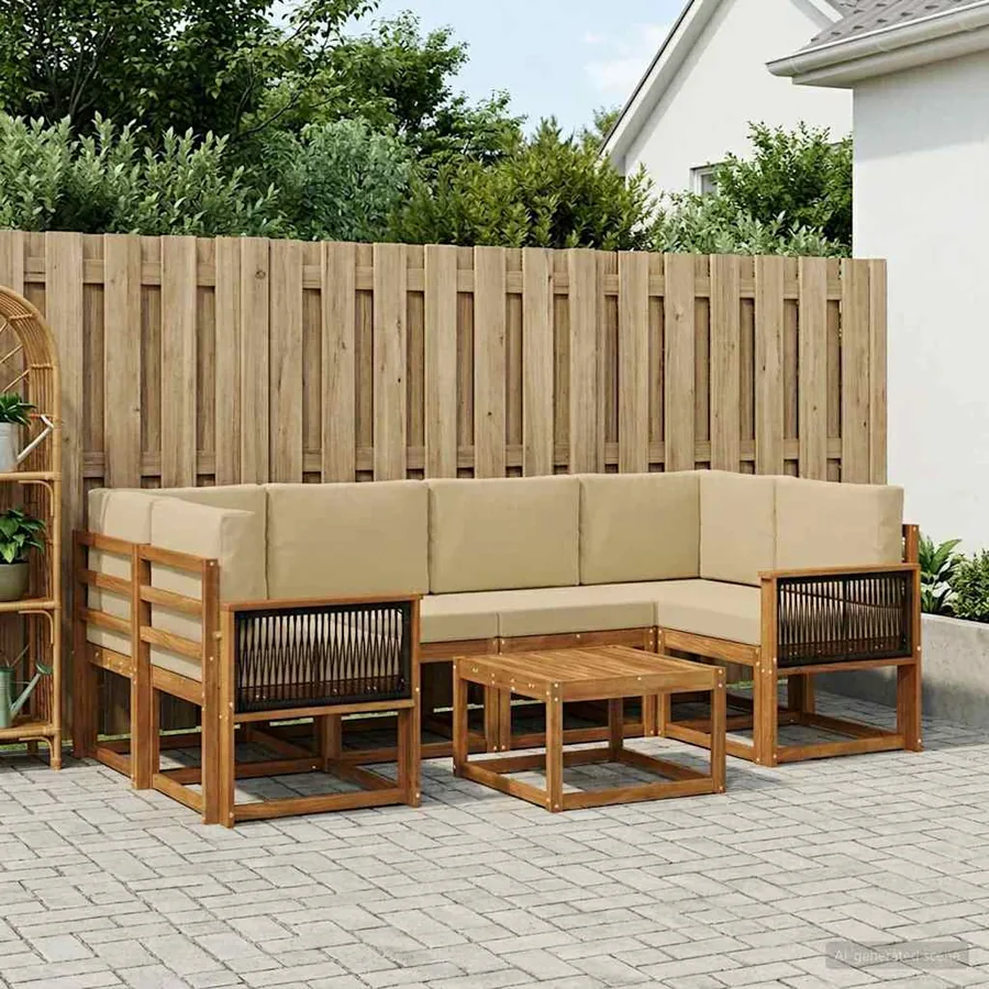 Ensemble de canapés d'extérieur avec coussin 5 pcs Naturel