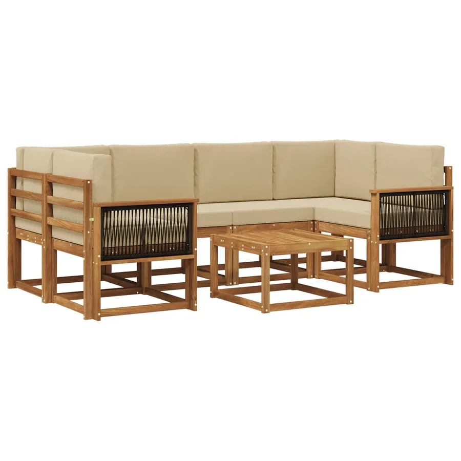 Ensemble de canapés d'extérieur avec coussin 5 pcs Naturel - 2