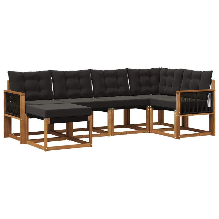 Ensemble de canapés d'extérieur 6 pcs Naturel et noir - 2