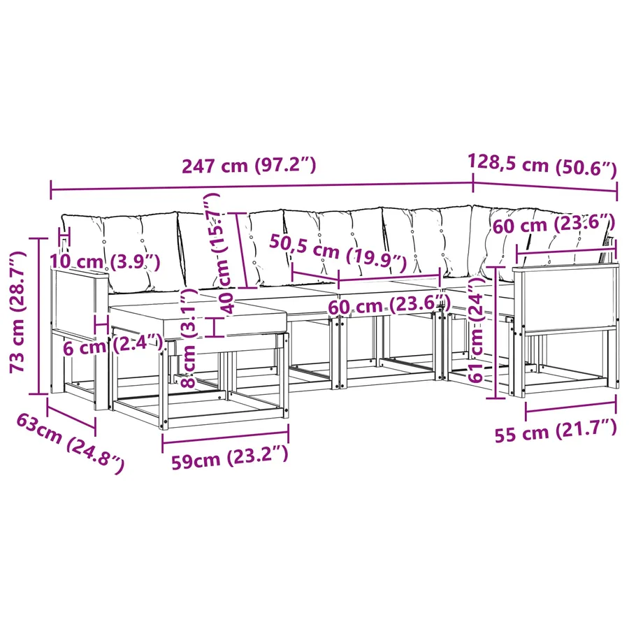 Ensemble de canapés d'extérieur 6 pcs Naturel et noir - 8
