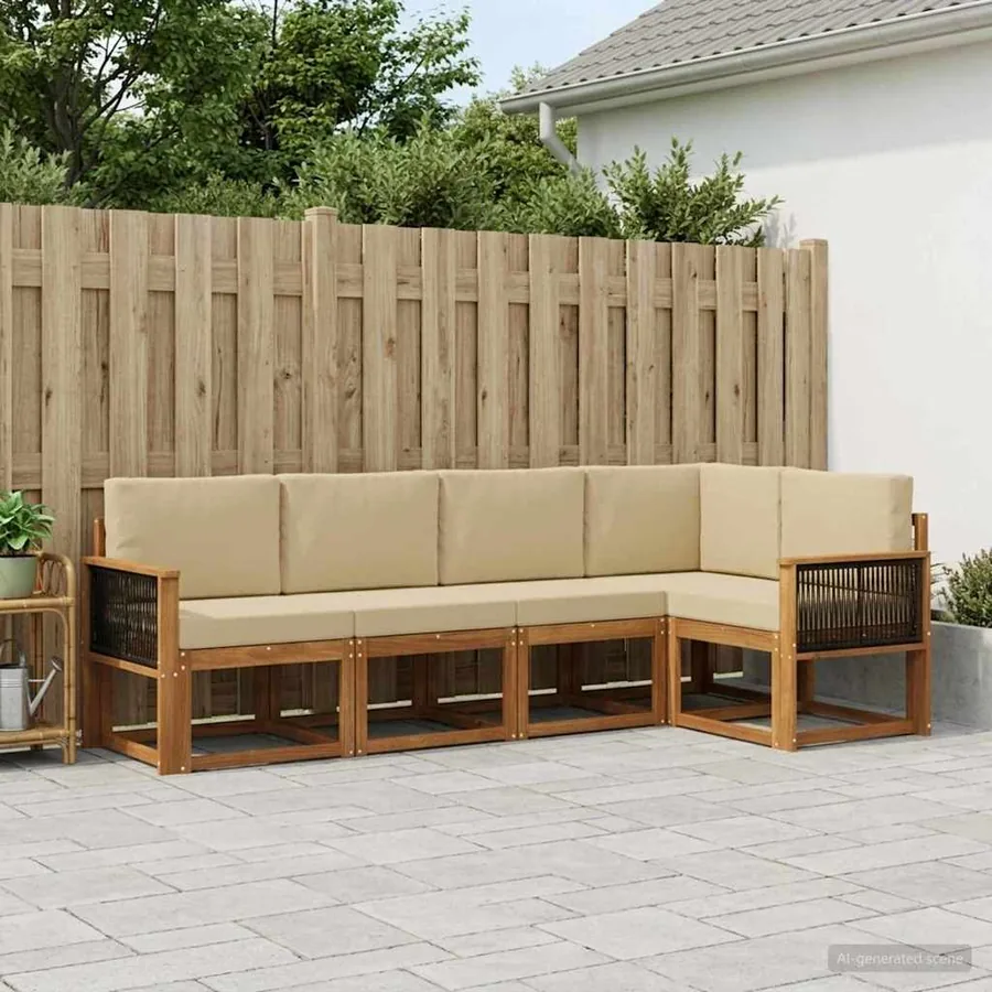Ensemble de canapés d'extérieur 5 pcs Naturel et Beige