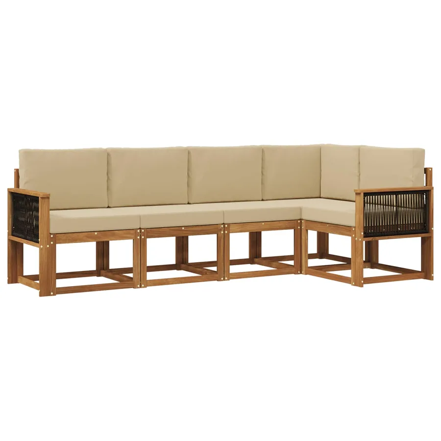 Ensemble de canapés d'extérieur 5 pcs Naturel et Beige - 2