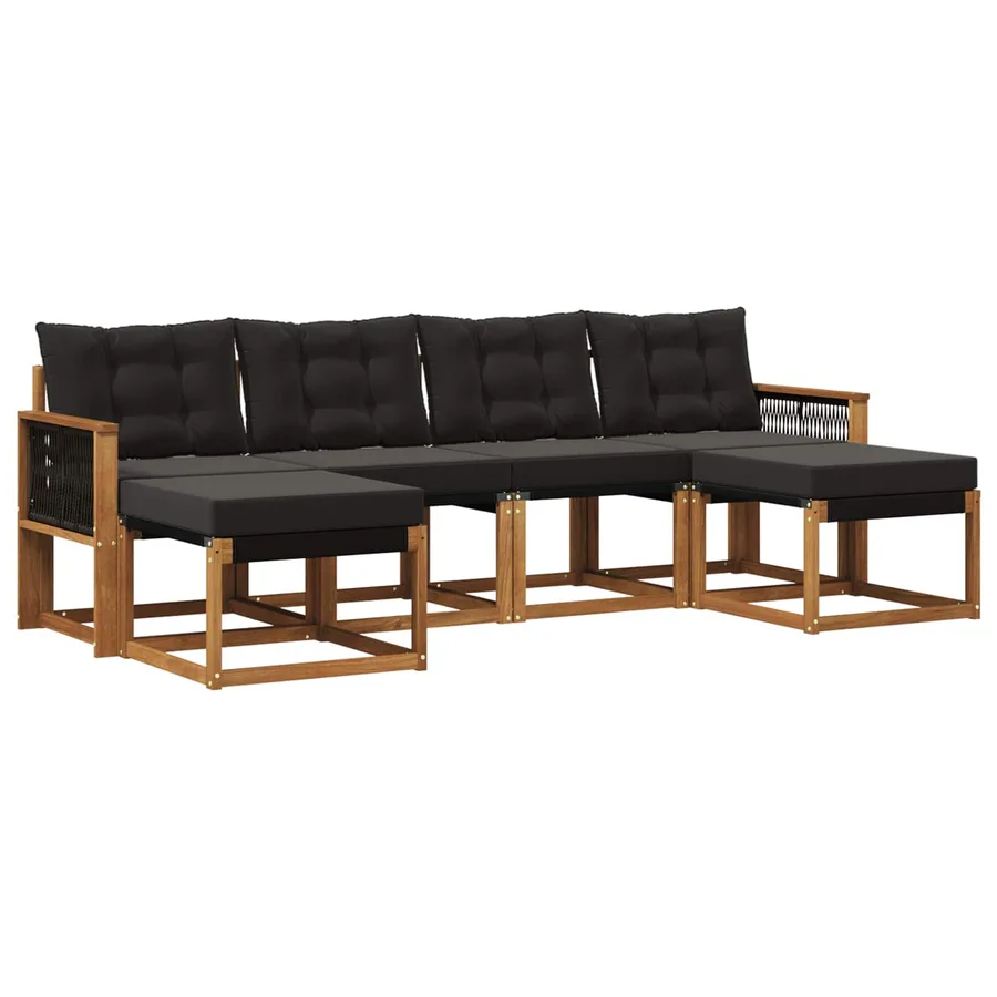 Ensemble de canapés d'extérieur 6 pcs Naturel et noir - 2