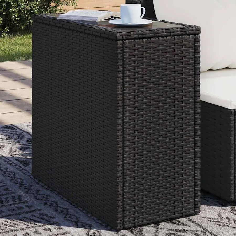 Table d'appoint de jardin avec dessus en verre noir rotin