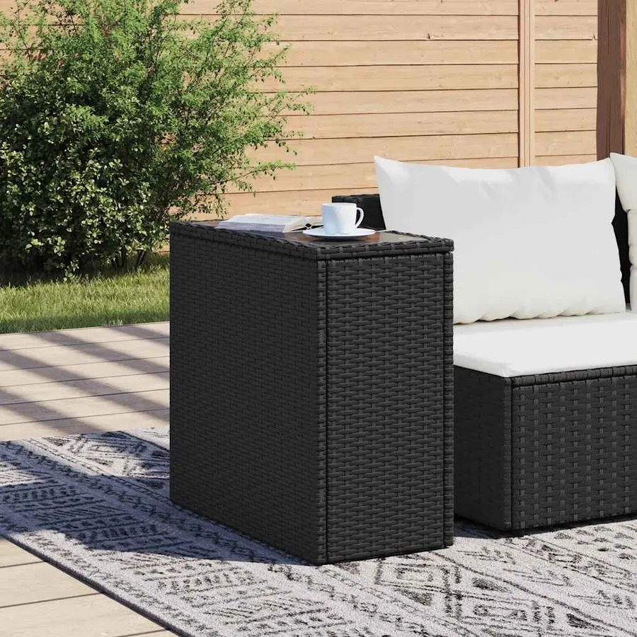 Table d'appoint de jardin avec dessus en verre noir rotin - 3