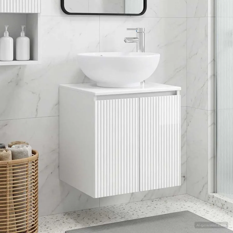 Vanité de lavabo mural Blanc brillant 49,5 x 44,5 x 65 cm