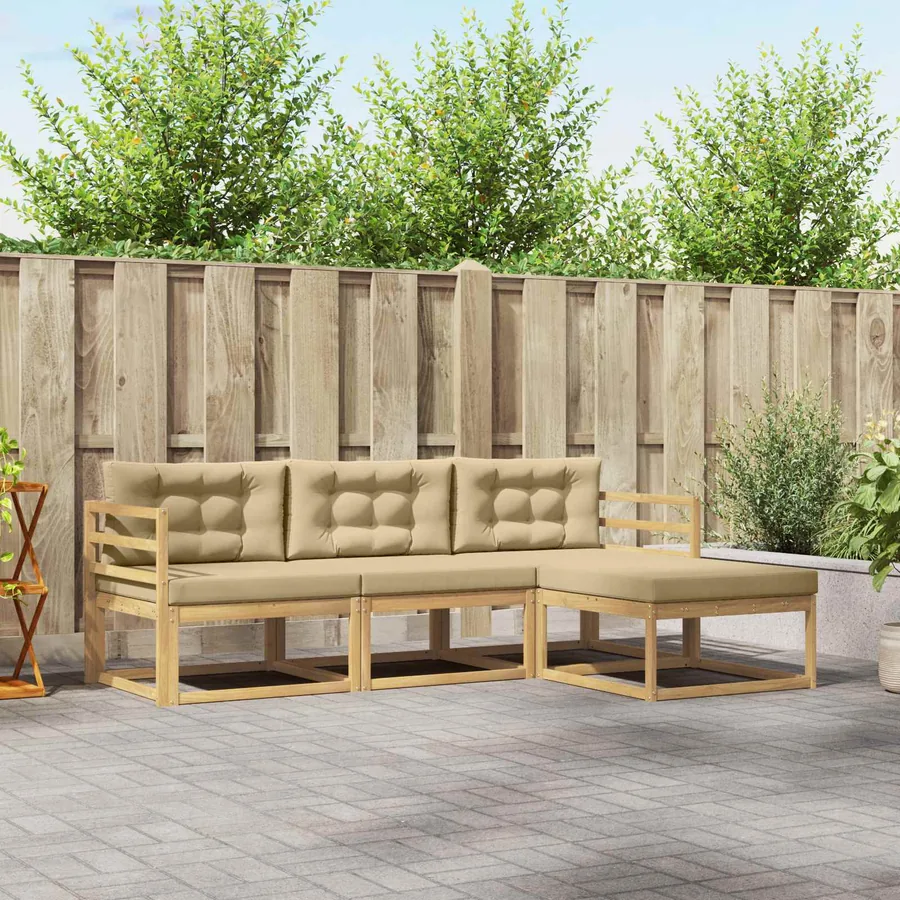 Ensemble de canapés d'extérieur 4 pcs Blanc et Beige Polyester