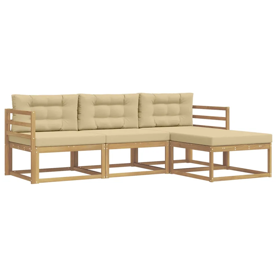 Ensemble de canapés d'extérieur 4 pcs Blanc et Beige Polyester - 2