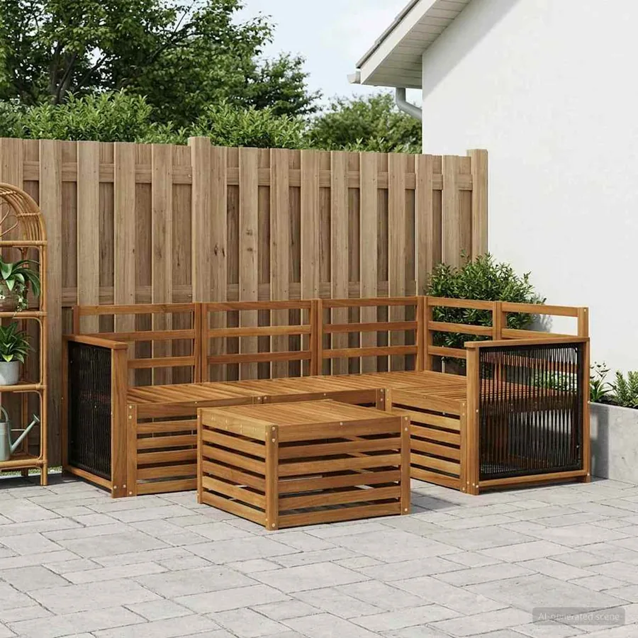 Ensemble de canapés d'extérieur 5 pcs Naturel 59 x 59 x 37 cm
