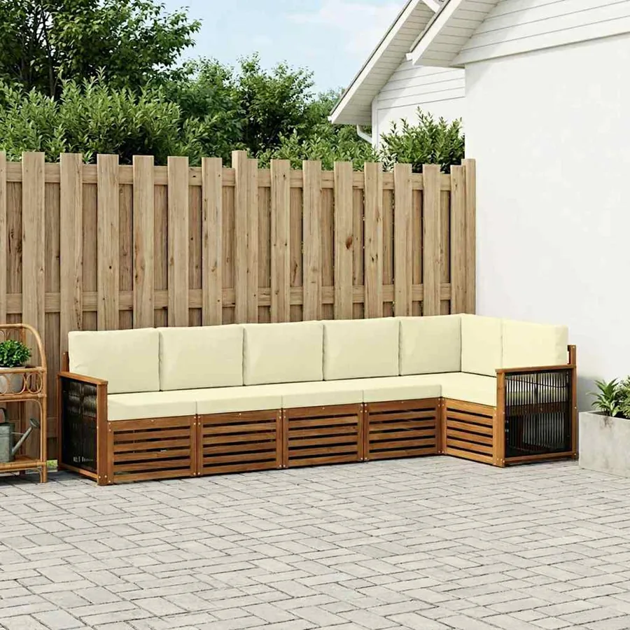 Ensemble de canapé d'angle avec coussin 5 pcs Naturel et Crème