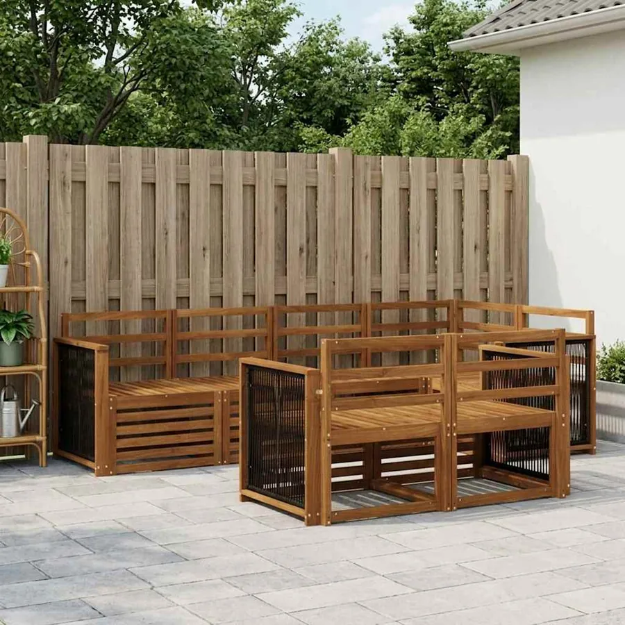 Ensemble de canapé d'angle 6 pcs Naturel Bois d'Acacia Massif